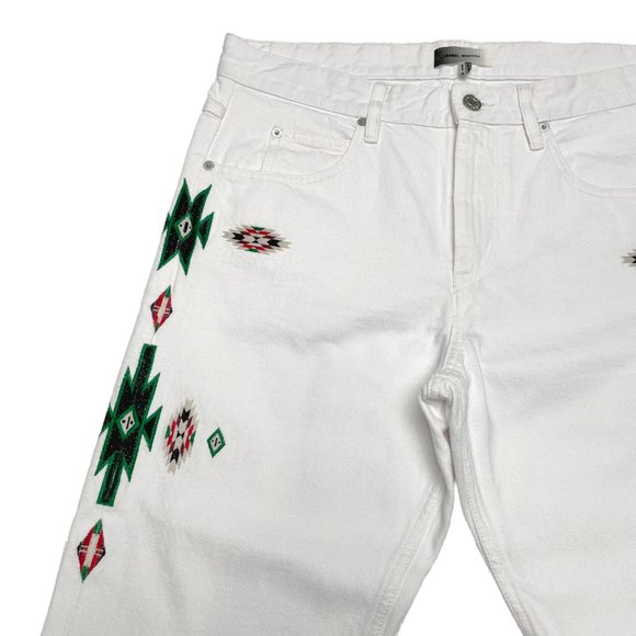 Isabel Marant Jasper Native Embroidered Denim Jeans -  White | 32 - Picture 4 of 12